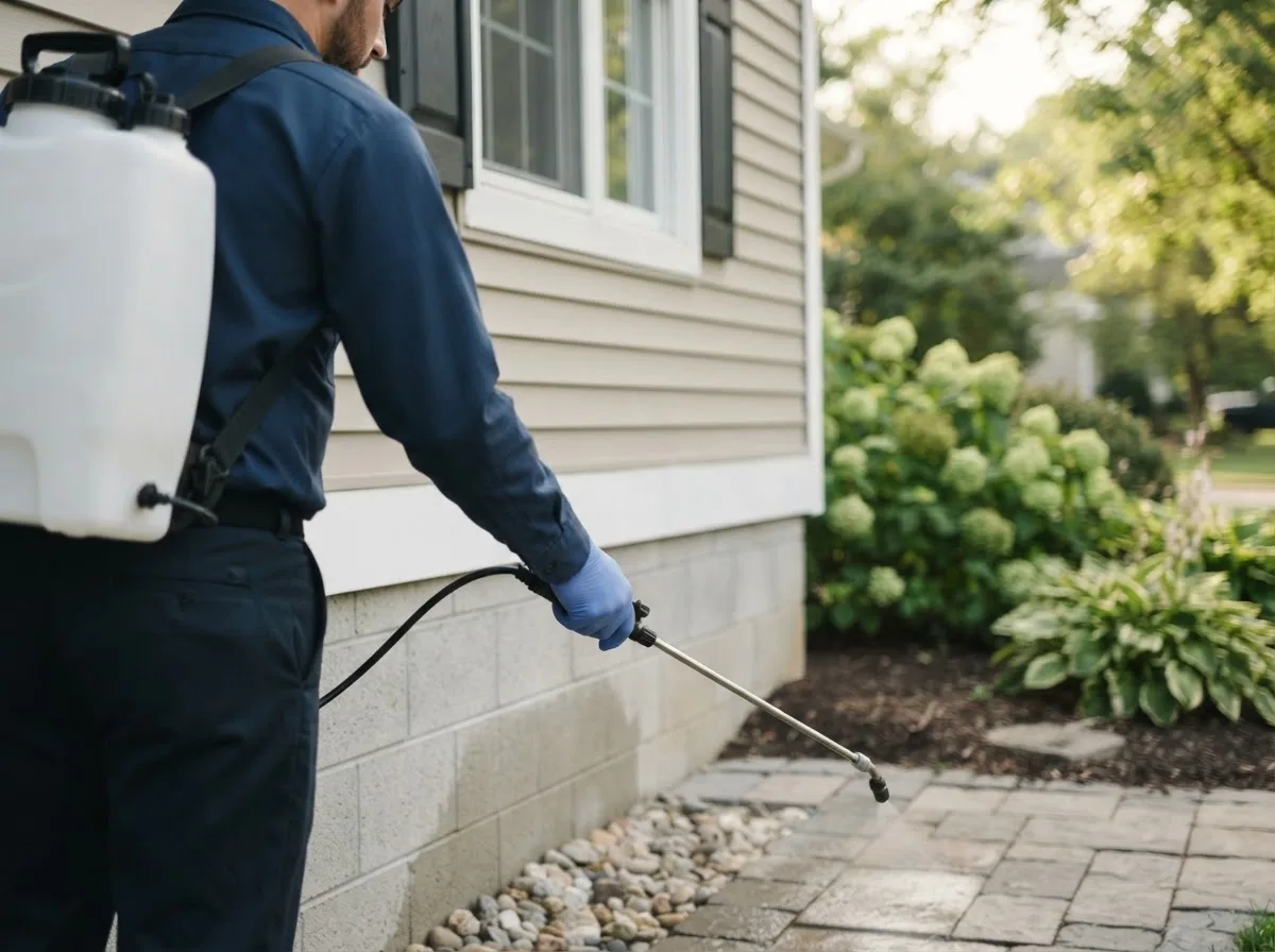 Pest control technician inspecting a home in Trumansburg, NY